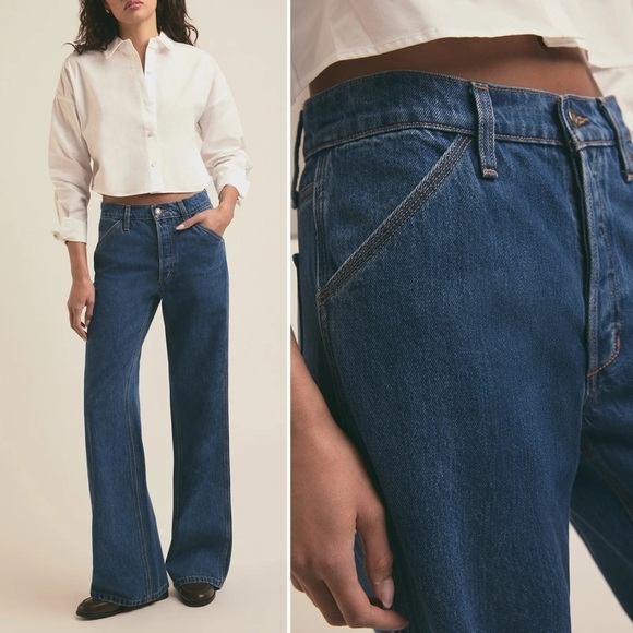 Favorite Daughter Denim - Favorite Daughter Olympia Flare Jeans High Dark Denim Blue Button Fly Retro 29